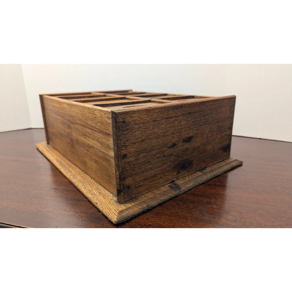 Antique Primitive Oak Wood Wall Spice Cabinet 8 Drawer Hanging Rack 16x11